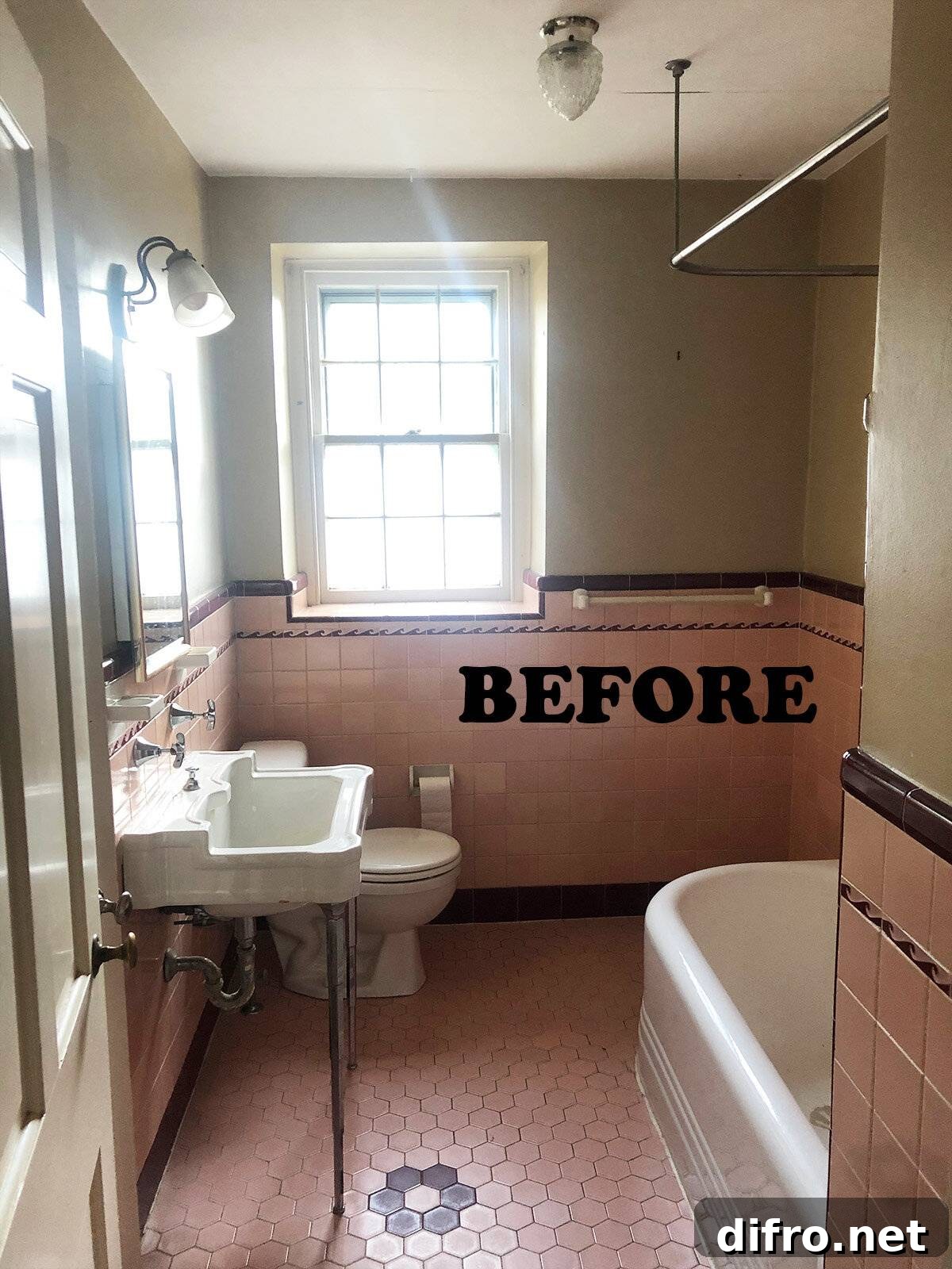 Before Pink Art Deco Bathroom