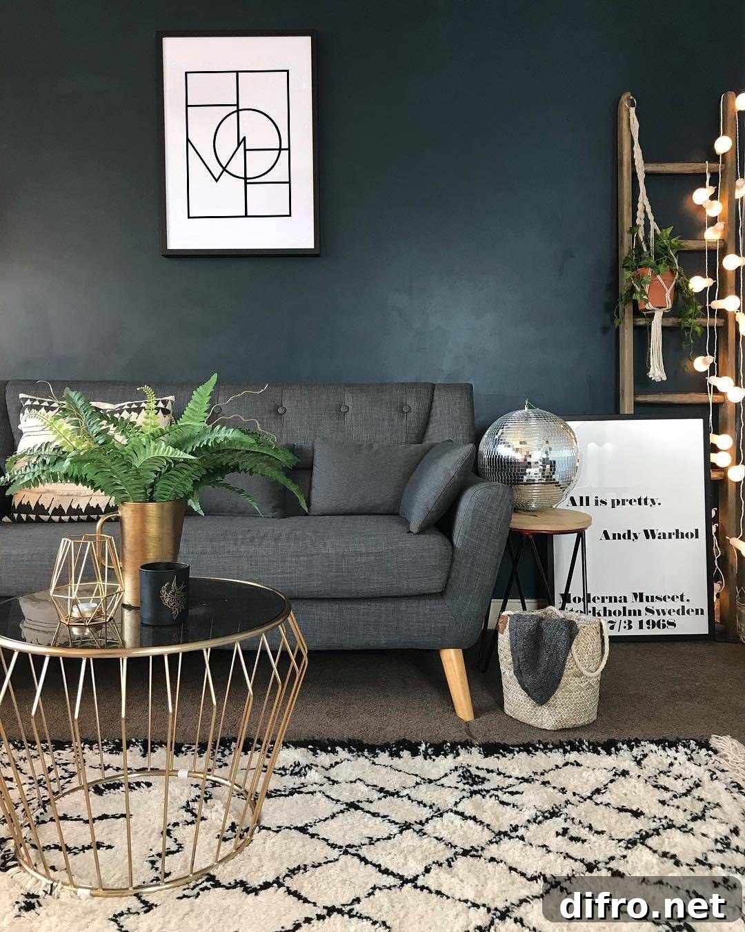 Modern living room with anthracite sofa