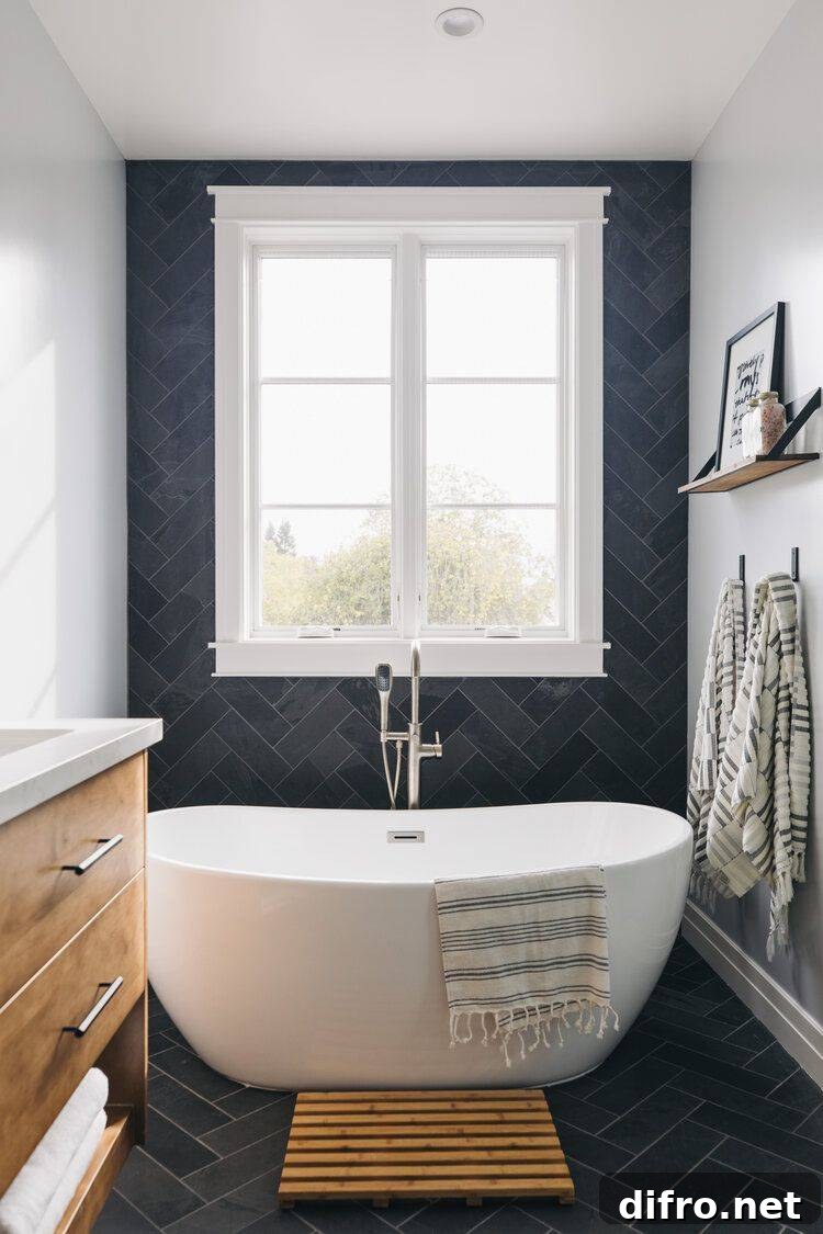 Herringbone anthracite tile wall