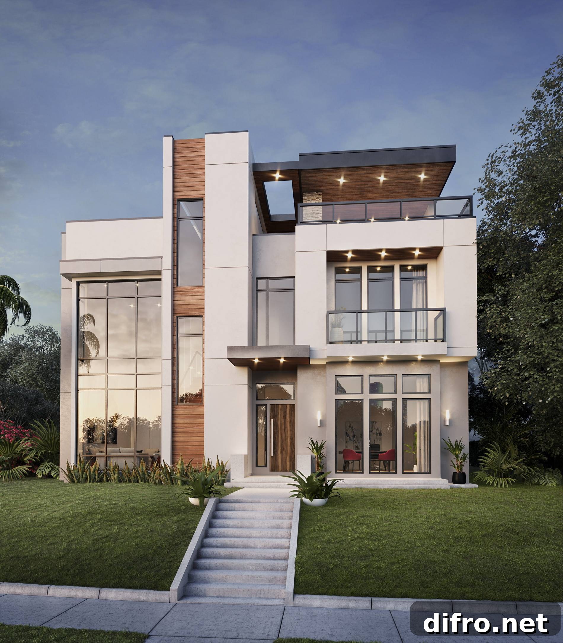 Modern house with glass and metal features