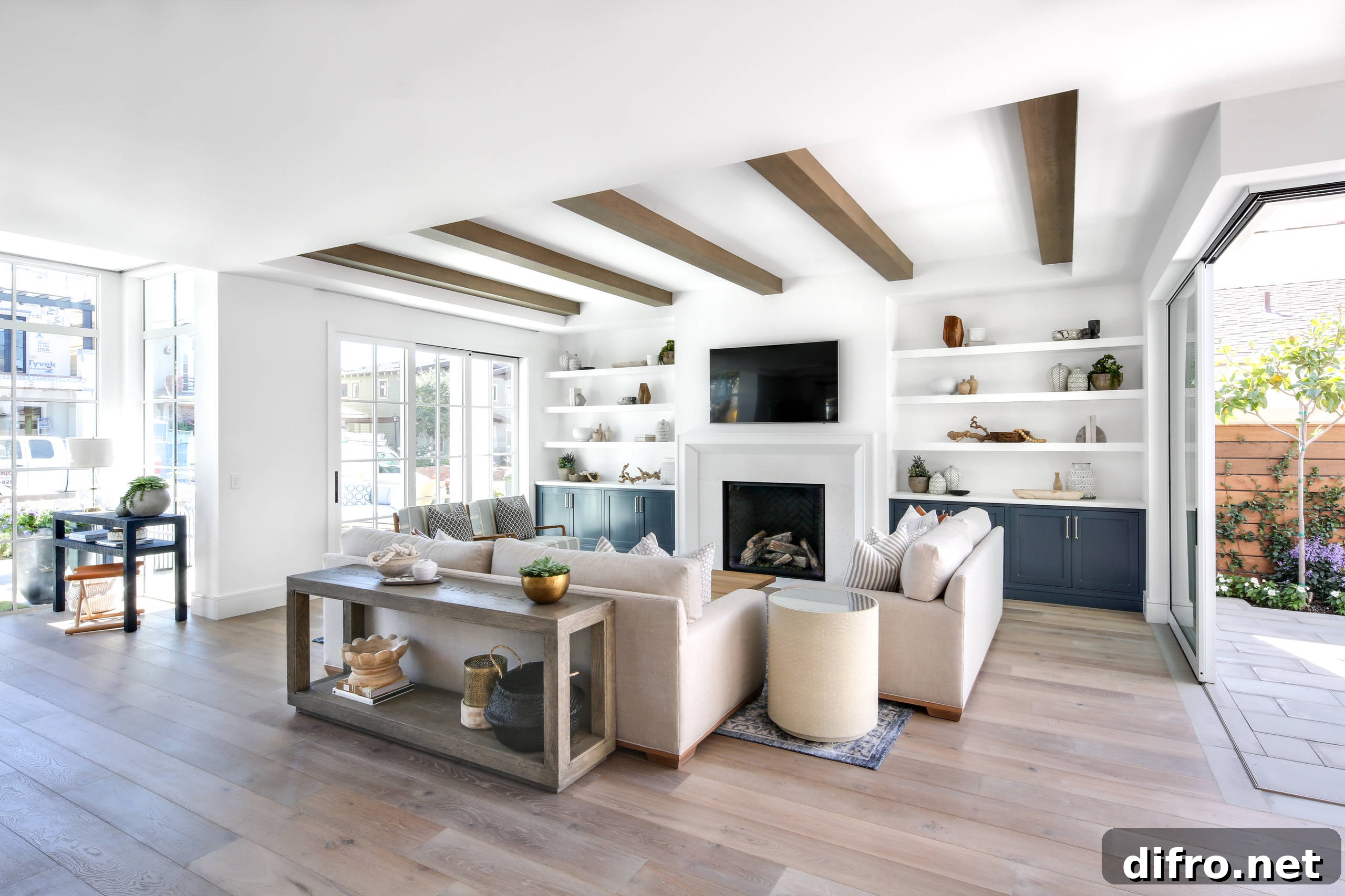 Interior with jute, rattan, and linen accents creating a coastal look