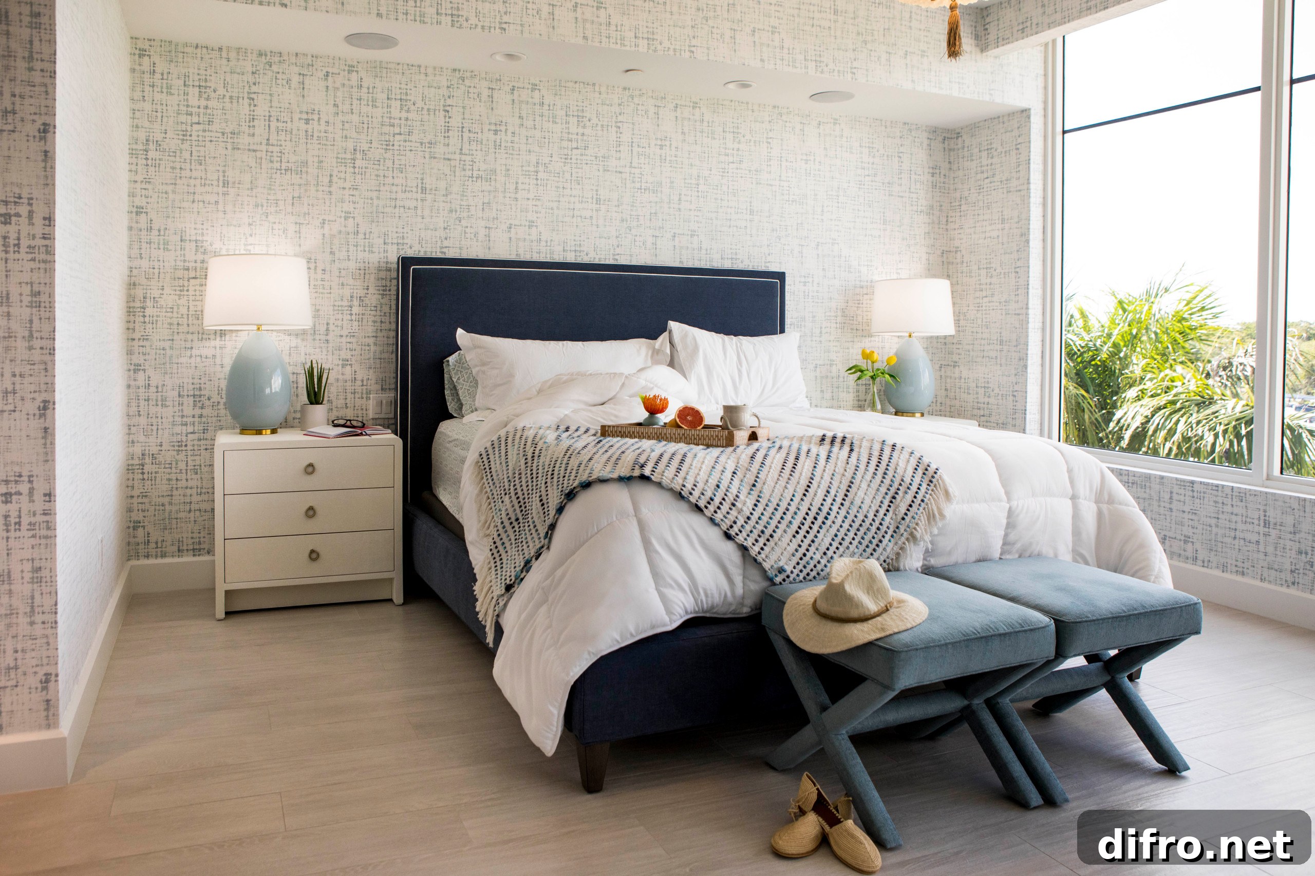 Coastal bedroom featuring soft textures and a relaxed atmosphere