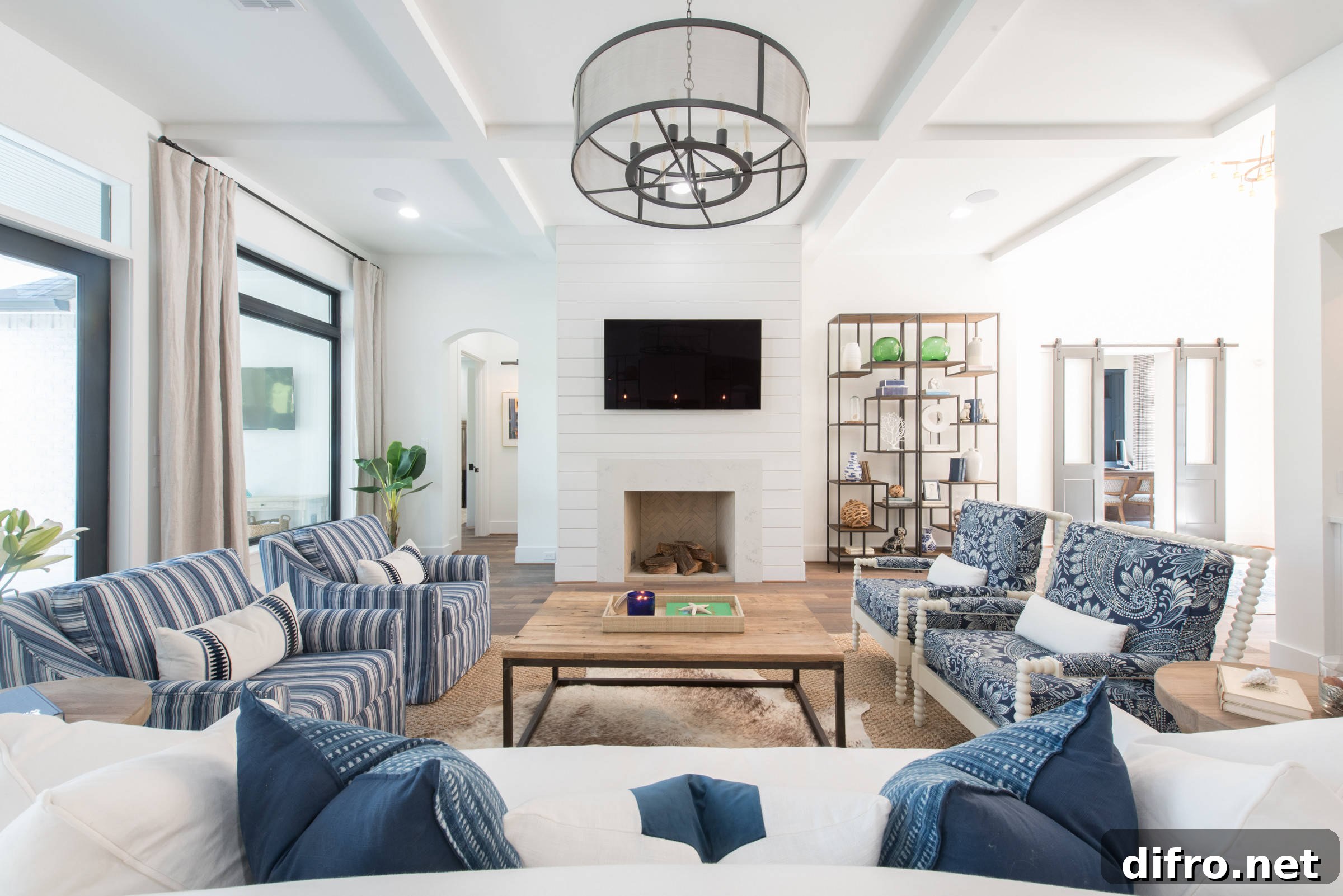 Soothing coastal living room with natural finishes