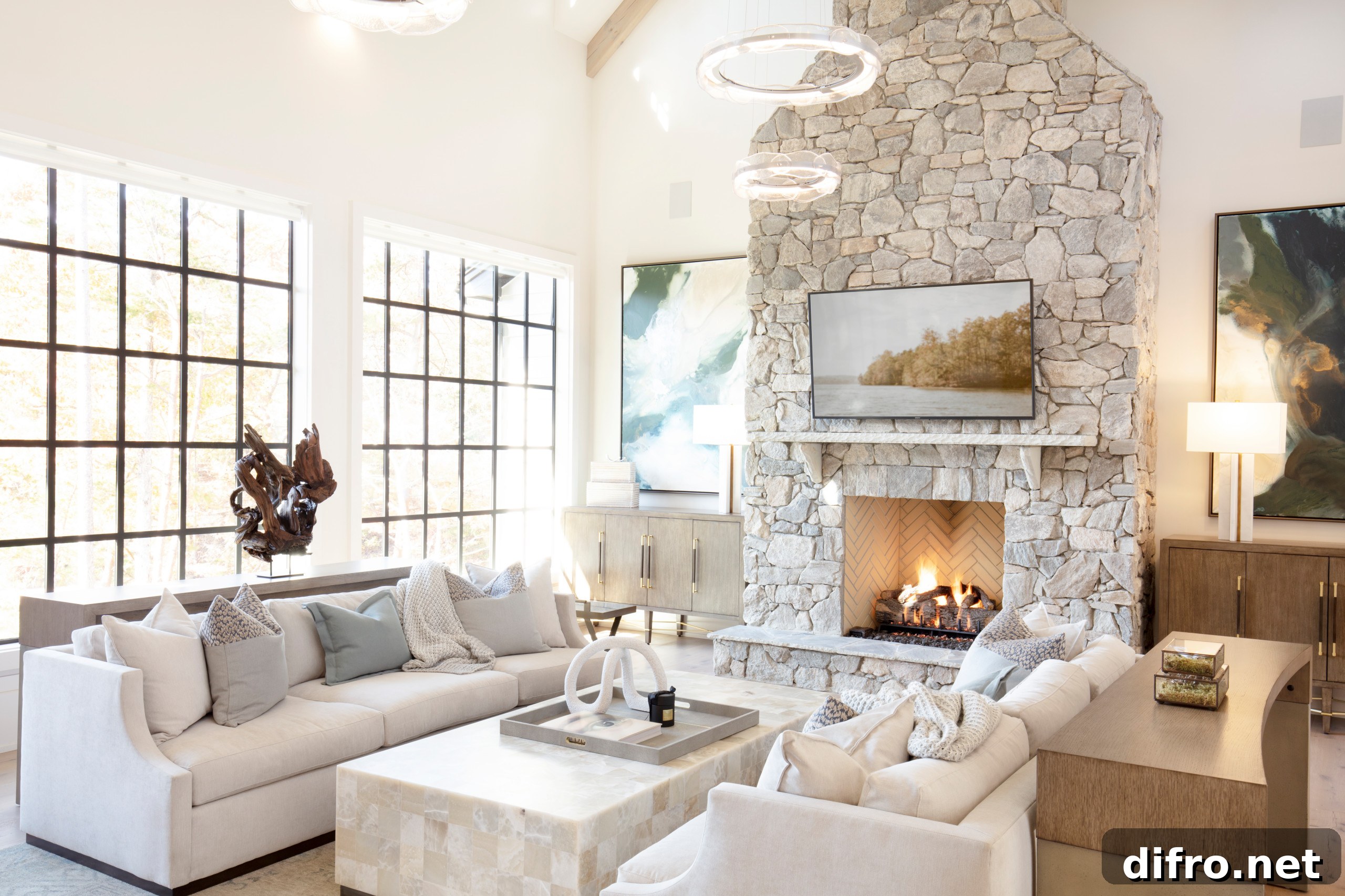 Bright room with seaside-inspired colors and textures