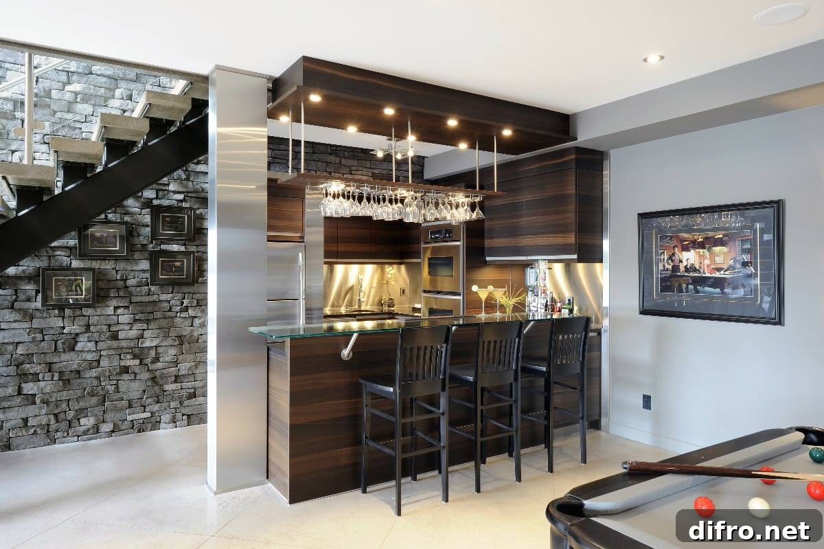 Basement bar for entertaining