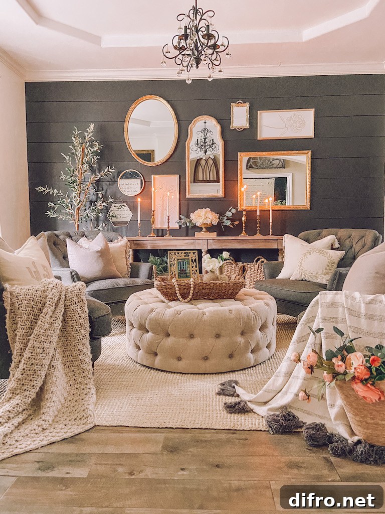 Luxurious mirror gallery on black shiplap wall