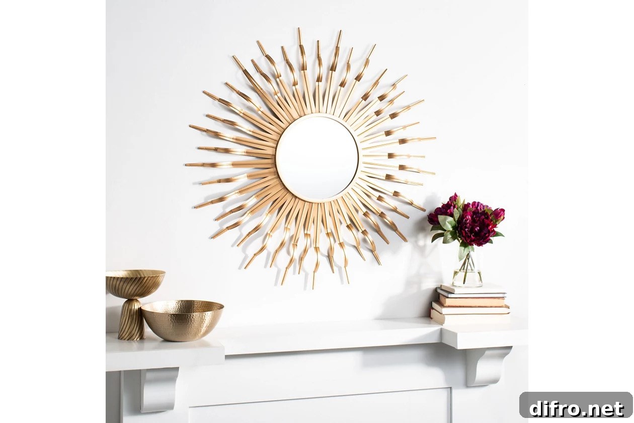 Sunburst mirror with layered frame