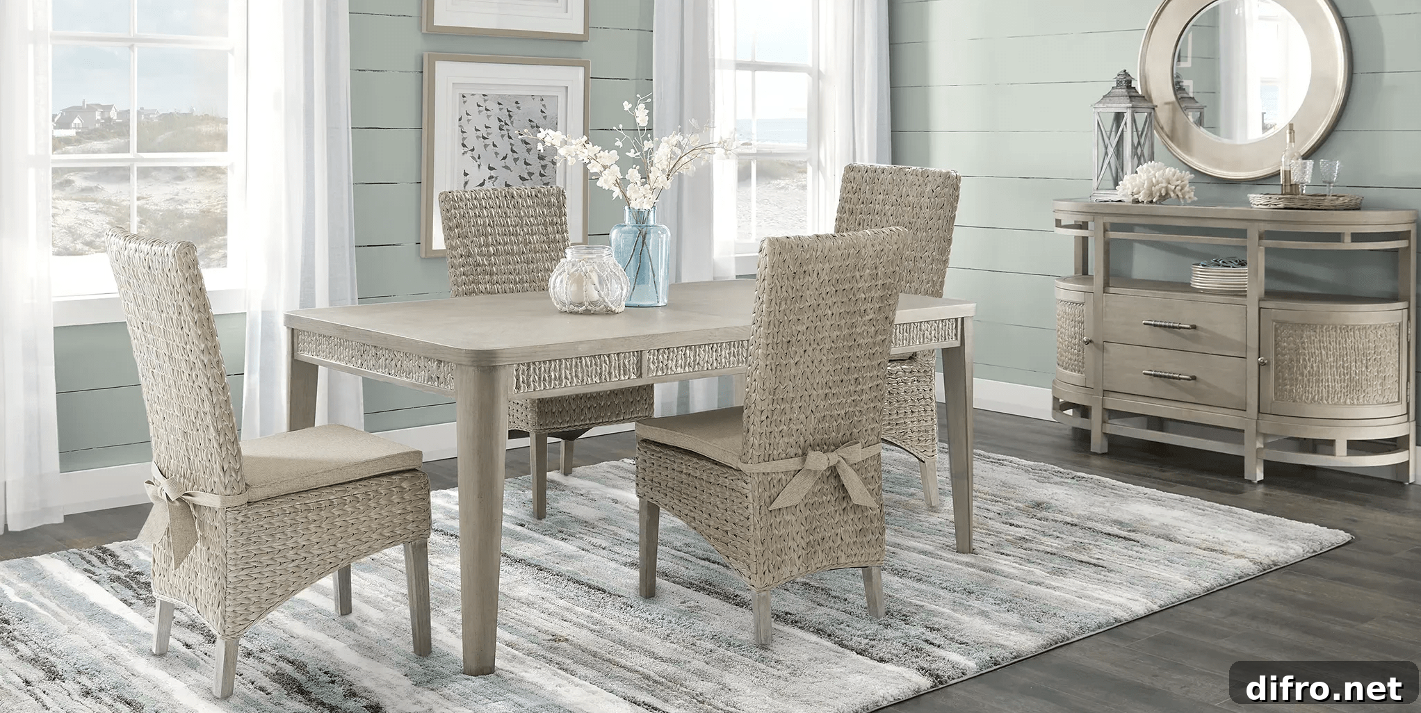 seagrass dining room chairs table carpet in coastal room