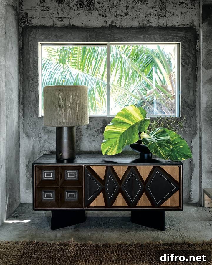 lenny kravitz collection of furniture at cb2 table and lamp