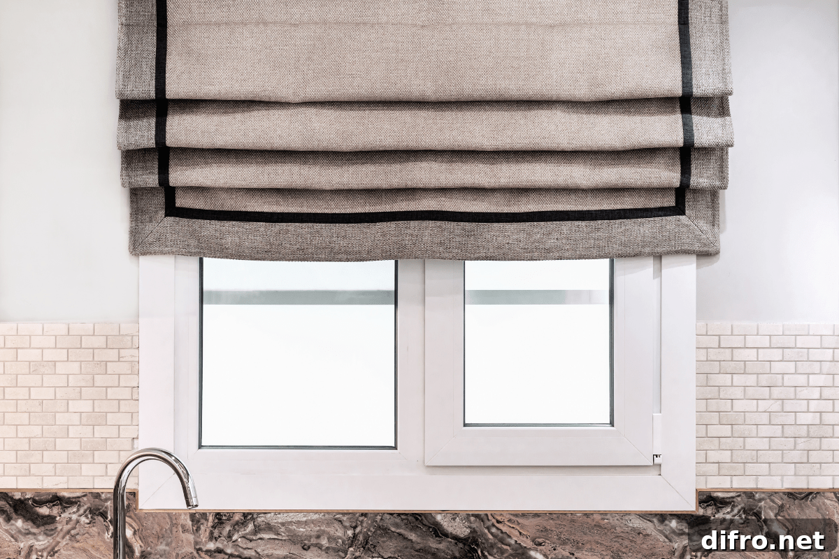 Textured roman shade in a kitchen