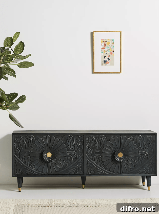 Handcarved wooden console table