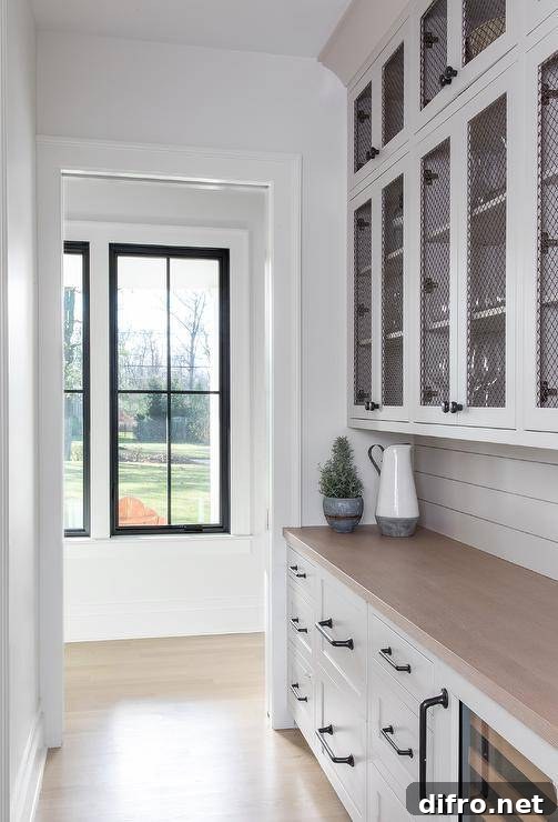 white cabinets with black wire mesh