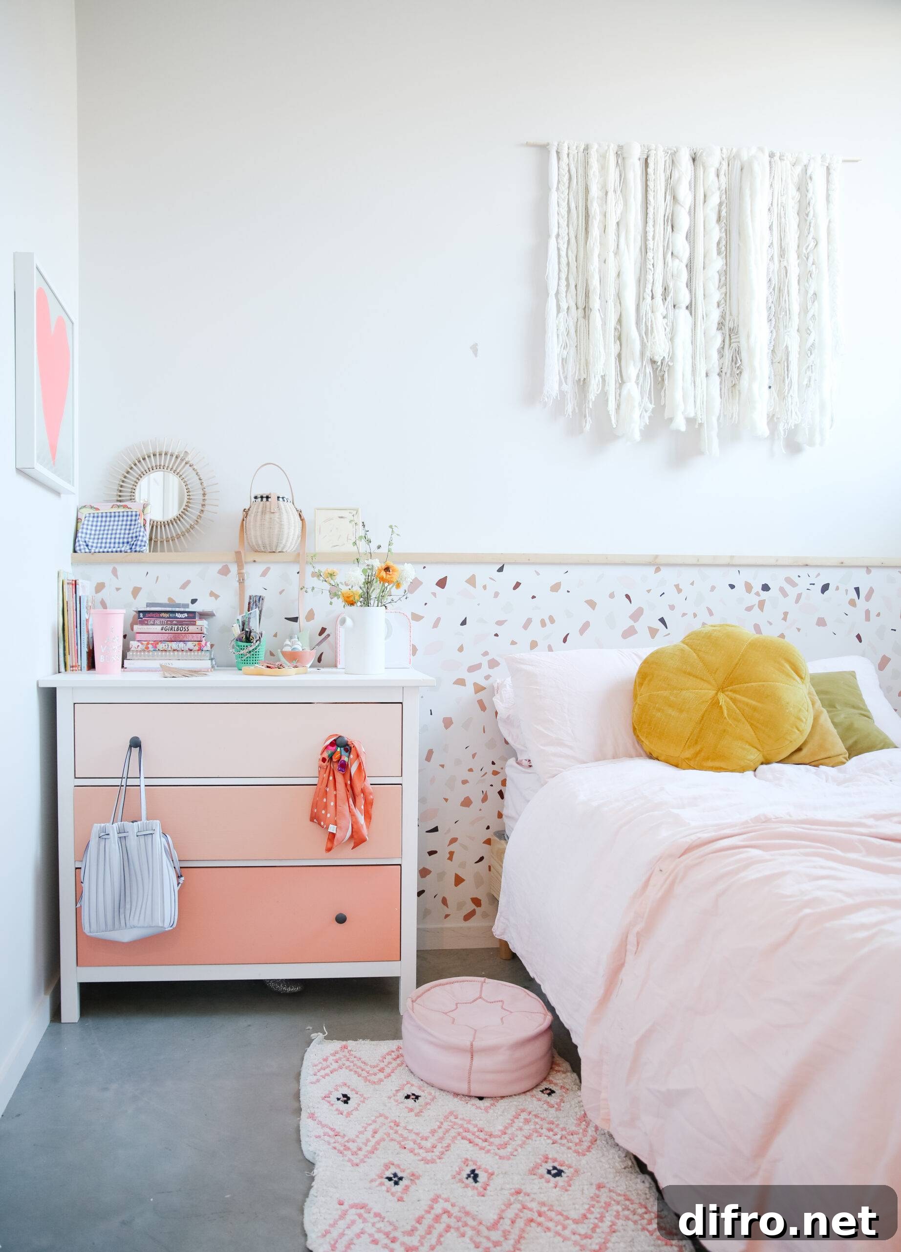 terrazzo bedroom pink girls room