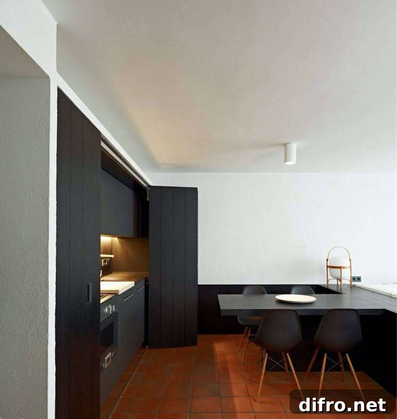 black hidden kitchen