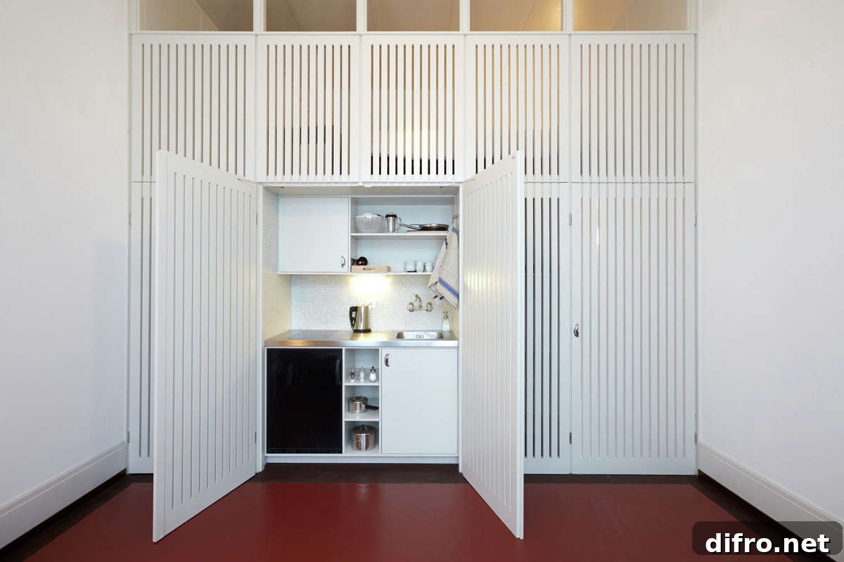 white hidden kitchen