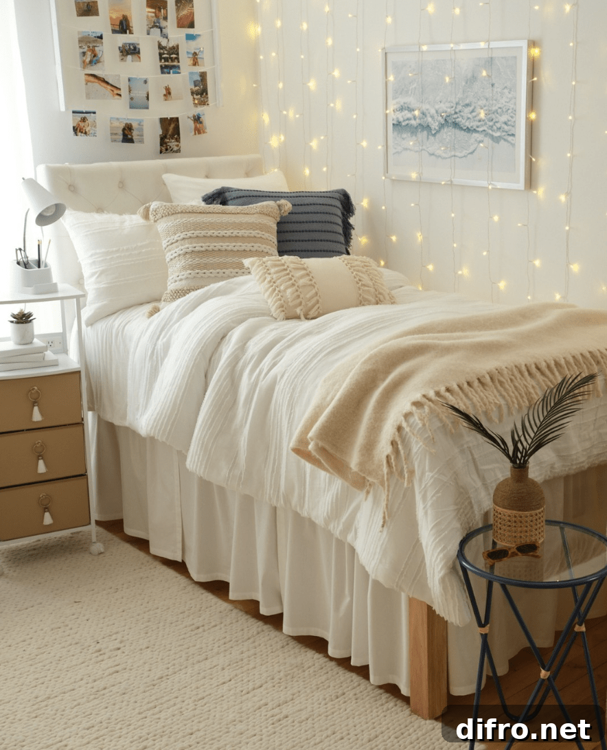 girls dorm room with lights