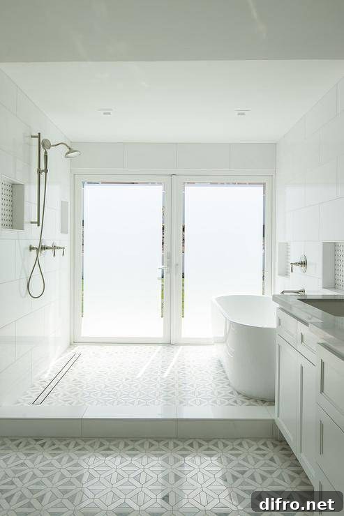 43 Walk-In Shower Ideas to Transform Your Bathroom 12 double frosted glass doors walk in shower with gray mosaic tile
