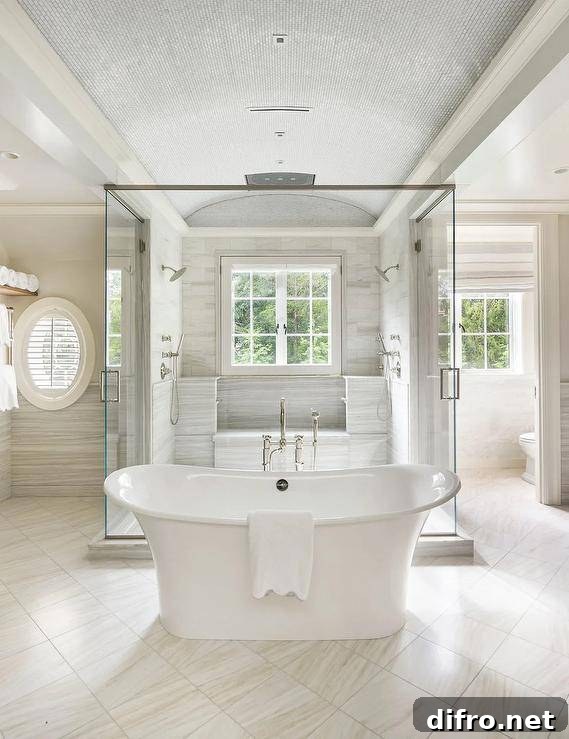 43 Walk-In Shower Ideas to Transform Your Bathroom 21 shower in middle of room glass doors all sides tile tub in middle oval white