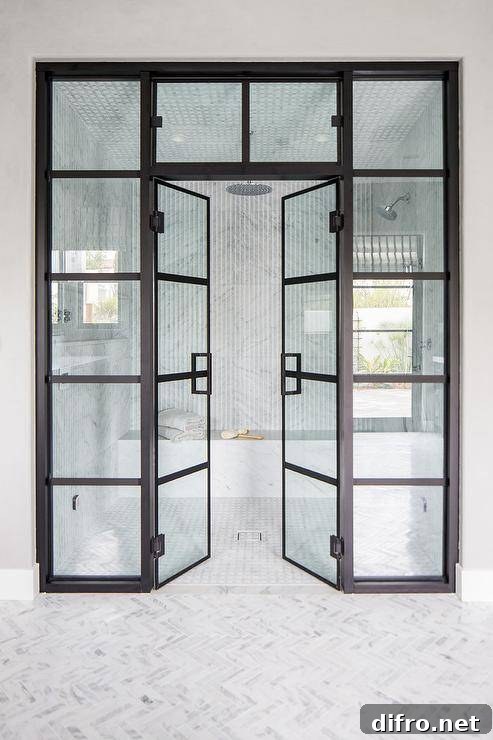 43 Walk-In Shower Ideas to Transform Your Bathroom 22 black frame doors walk in shower with white marble tiles
