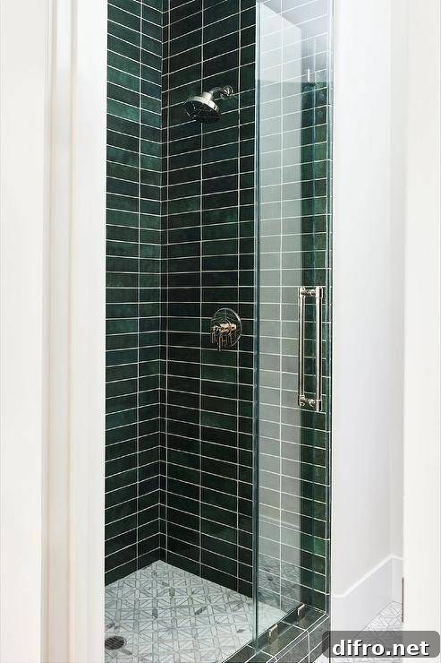 43 Walk-In Shower Ideas to Transform Your Bathroom 5 green subway tile walk in shower with glass door