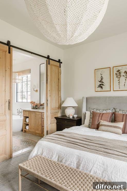 Salvaged wood sliding doors for a master bathroom entrance