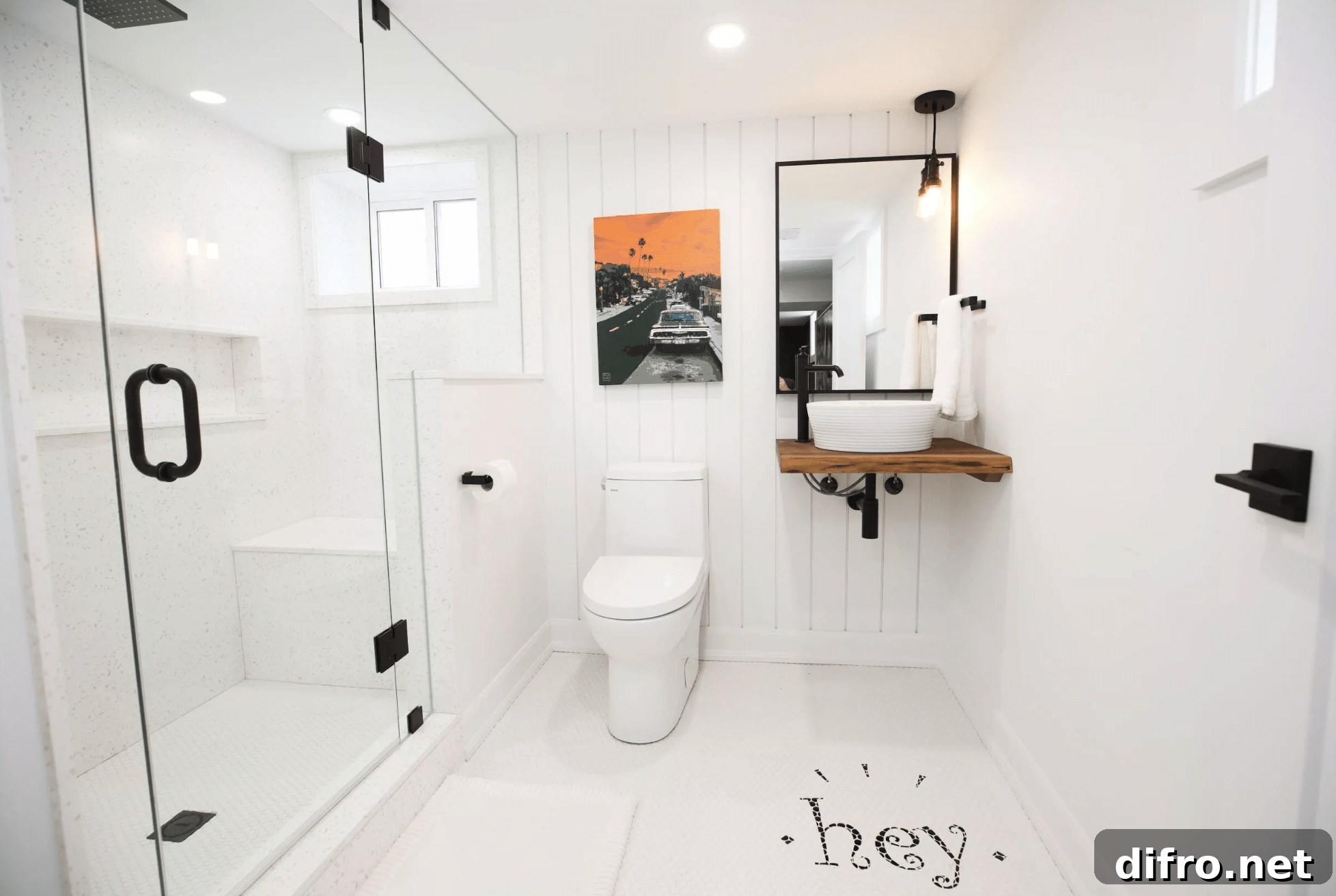 white bathroom tile glass shower door black fixture finishes hey tile design