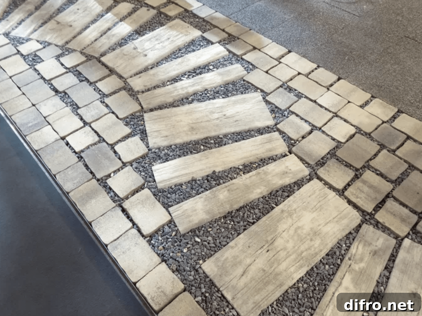 wood walkway on pea gravel