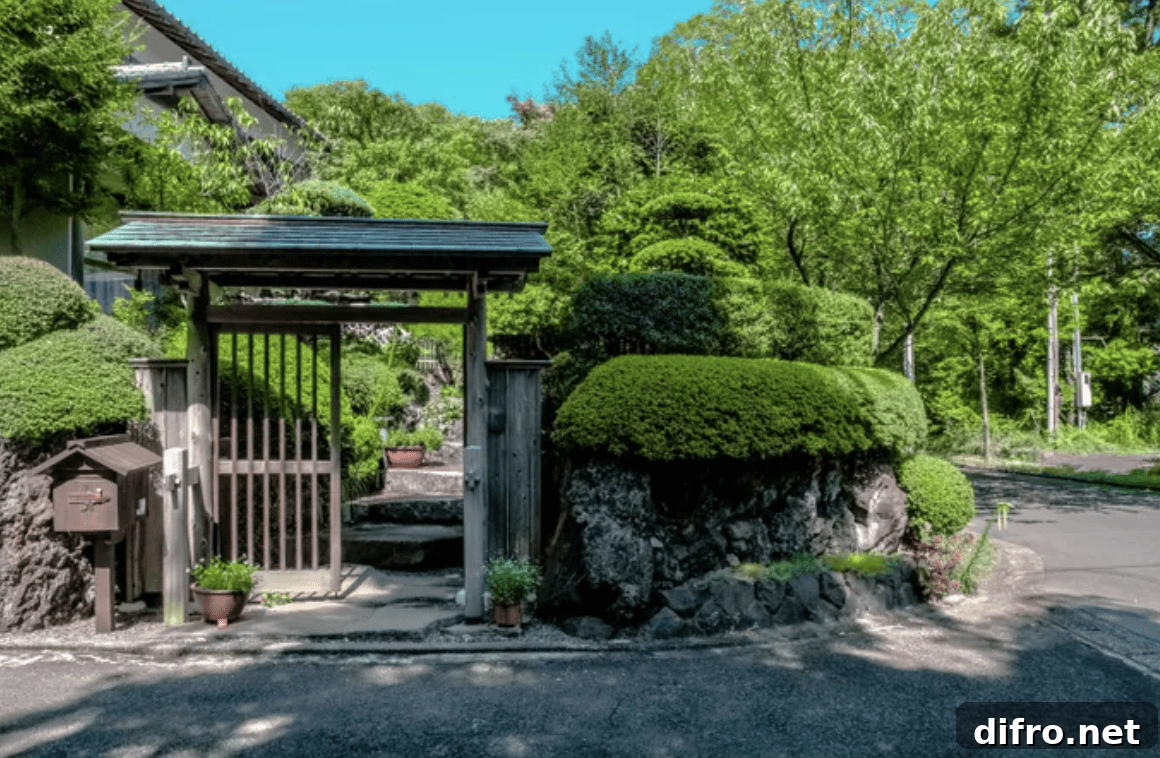 asian inspired gate with pergola