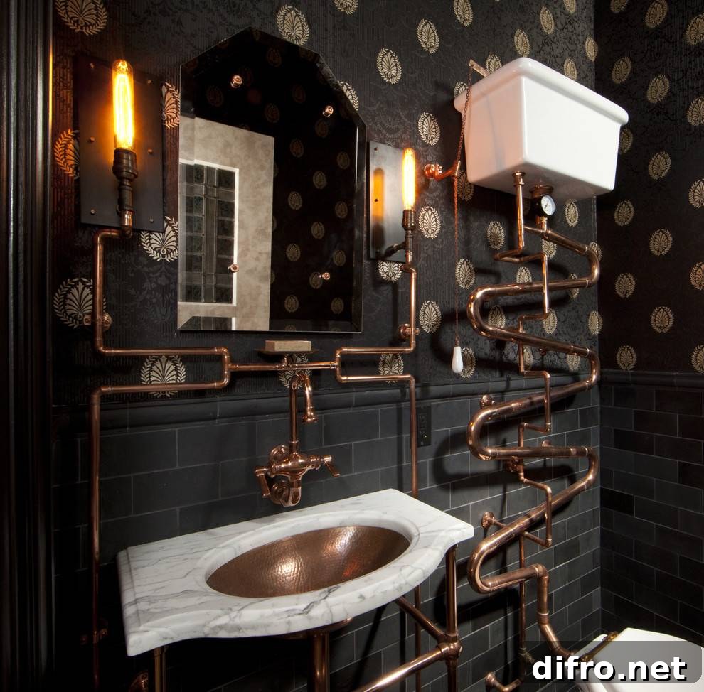 Bathroom with industrial fixtures and vintage styling