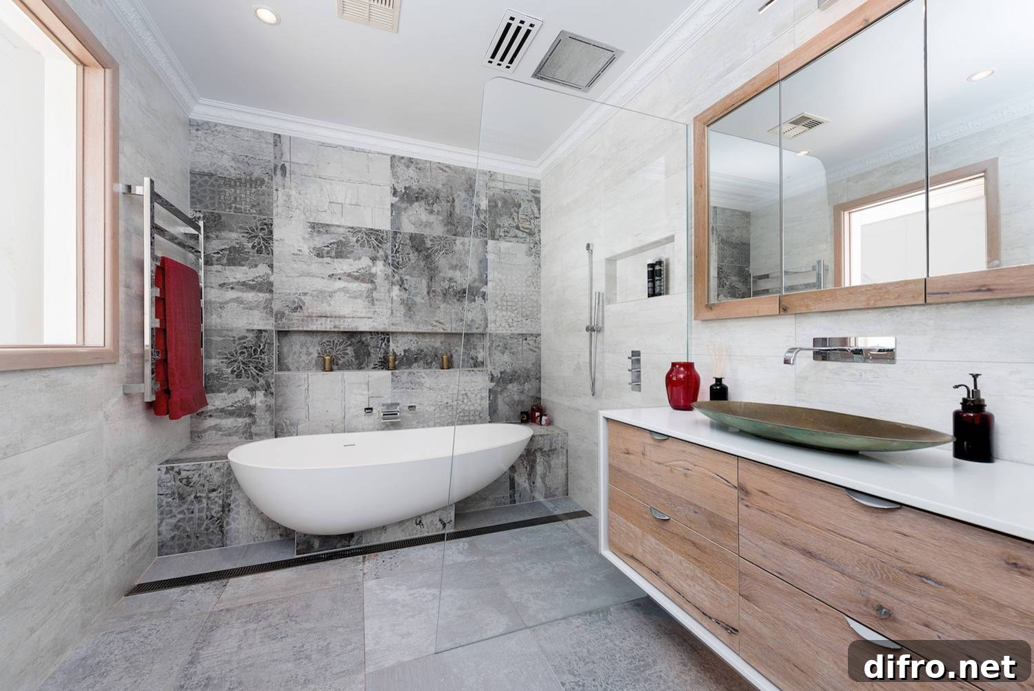 Freestanding bathtub in a modern bathroom