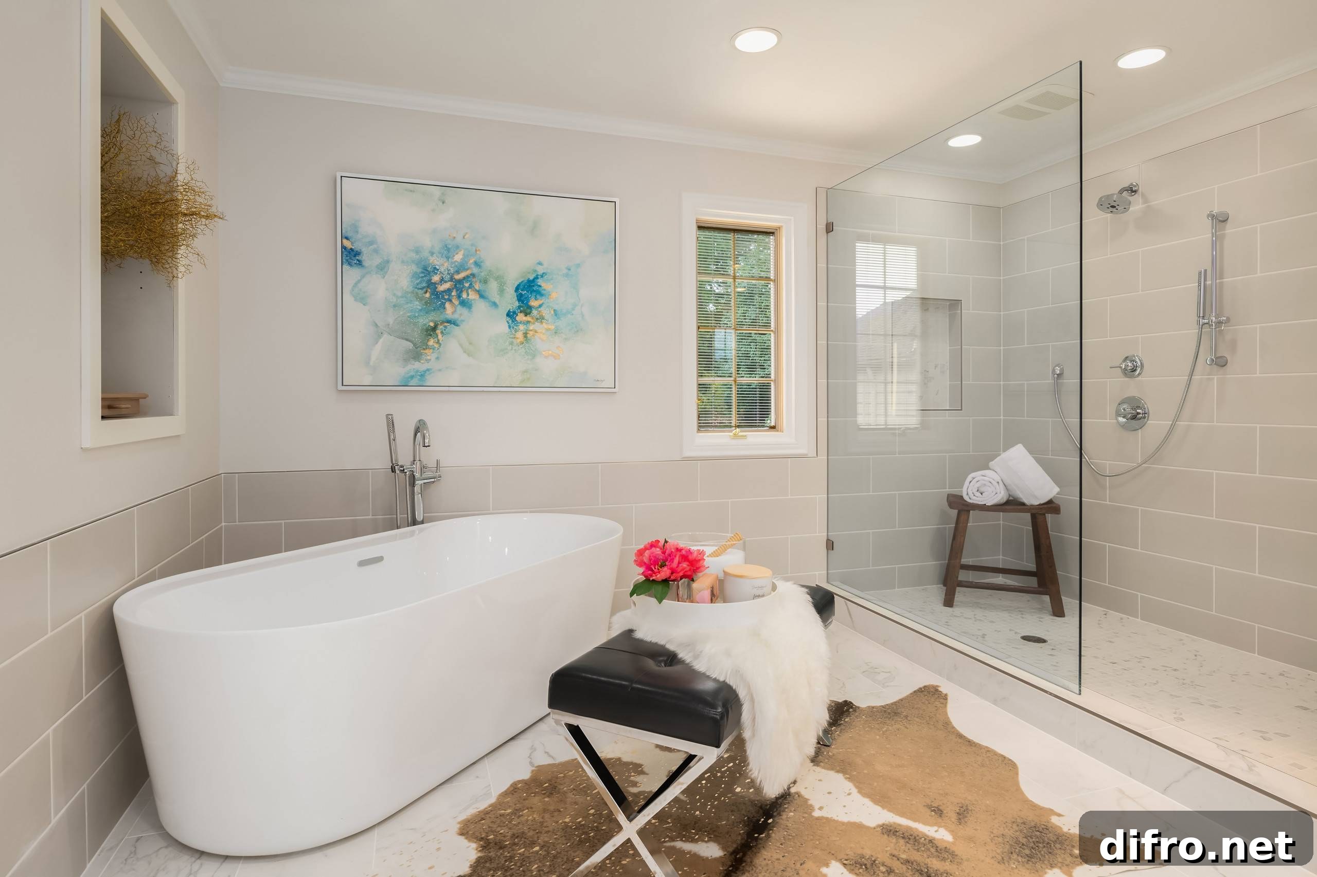 Elegant freestanding tub with panoramic window