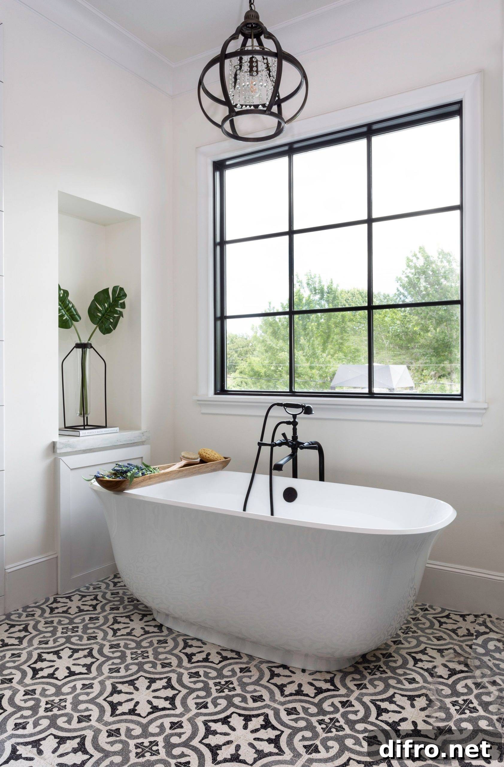 Spacious bathroom with freestanding tub