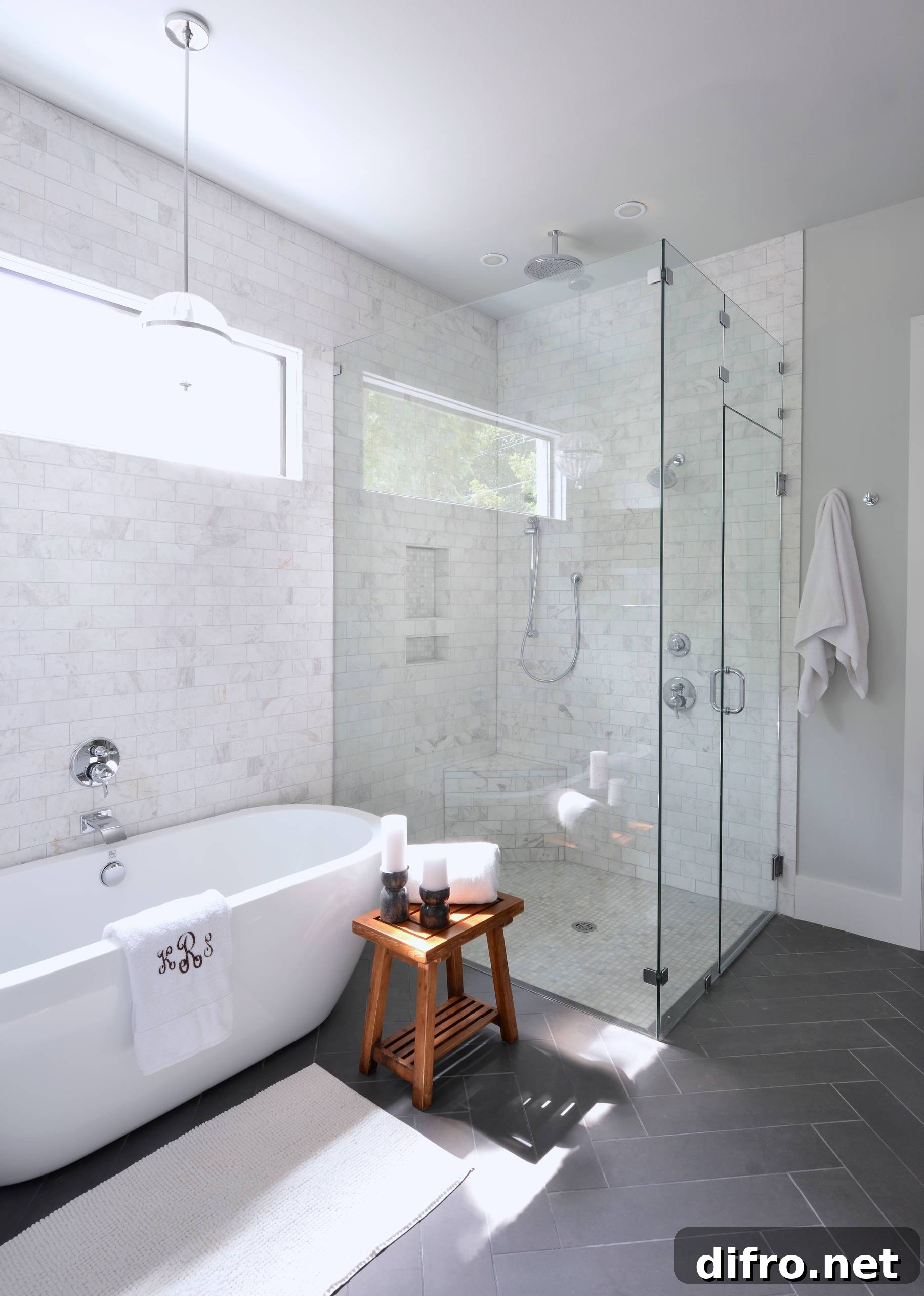 Farmhouse style bathroom with freestanding tub