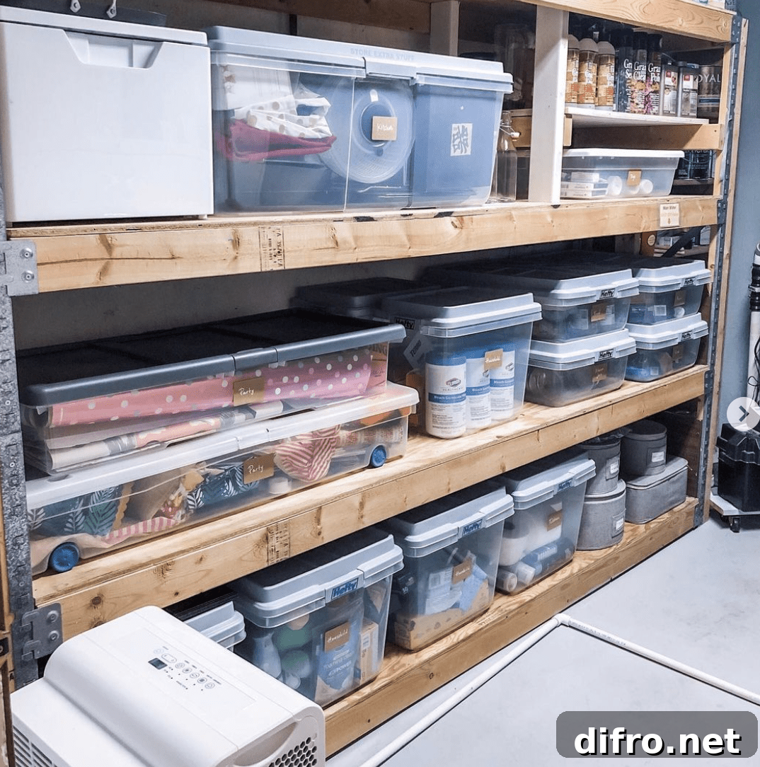 Pallet shelves filled with totes and containers