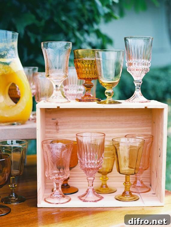 Mismatched thrifted glasses on a table