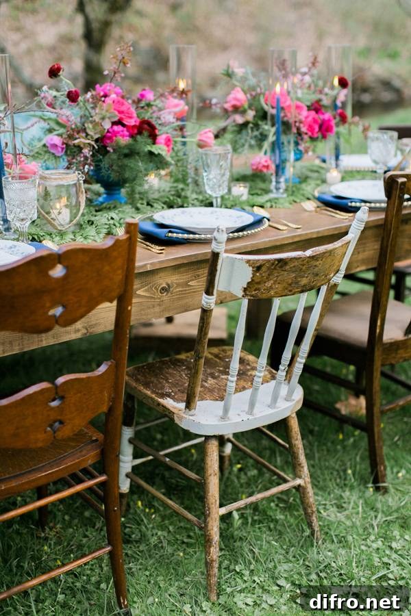 Vintage chairs used for outdoor party seating