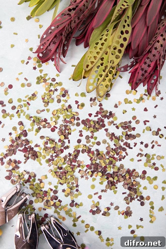 Leaf confetti cut into shapes