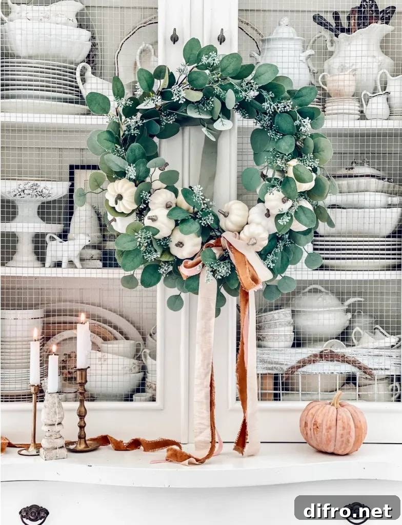Decorative fall wreath with leaves and berries