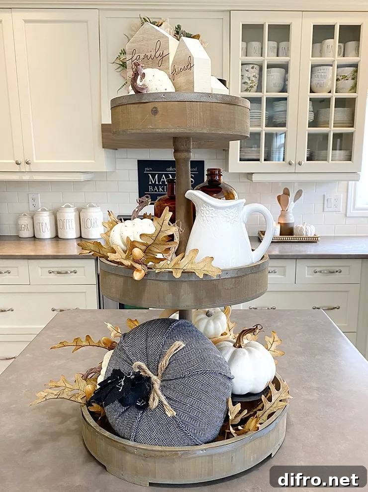 Tiered tray with fall decor