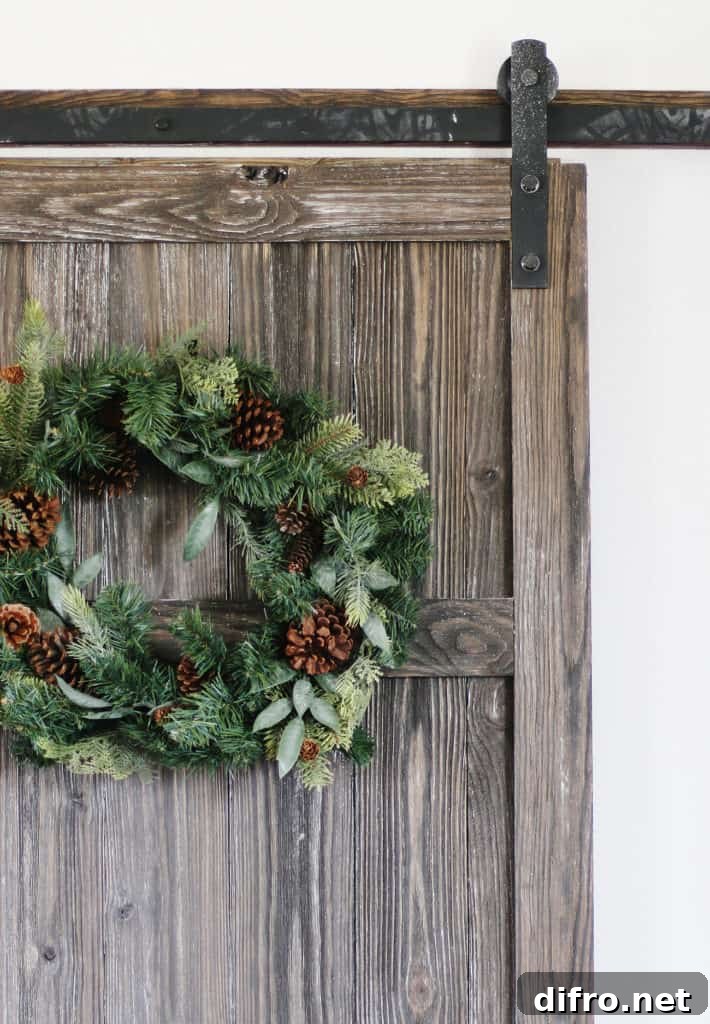 Barn door with winter wreath