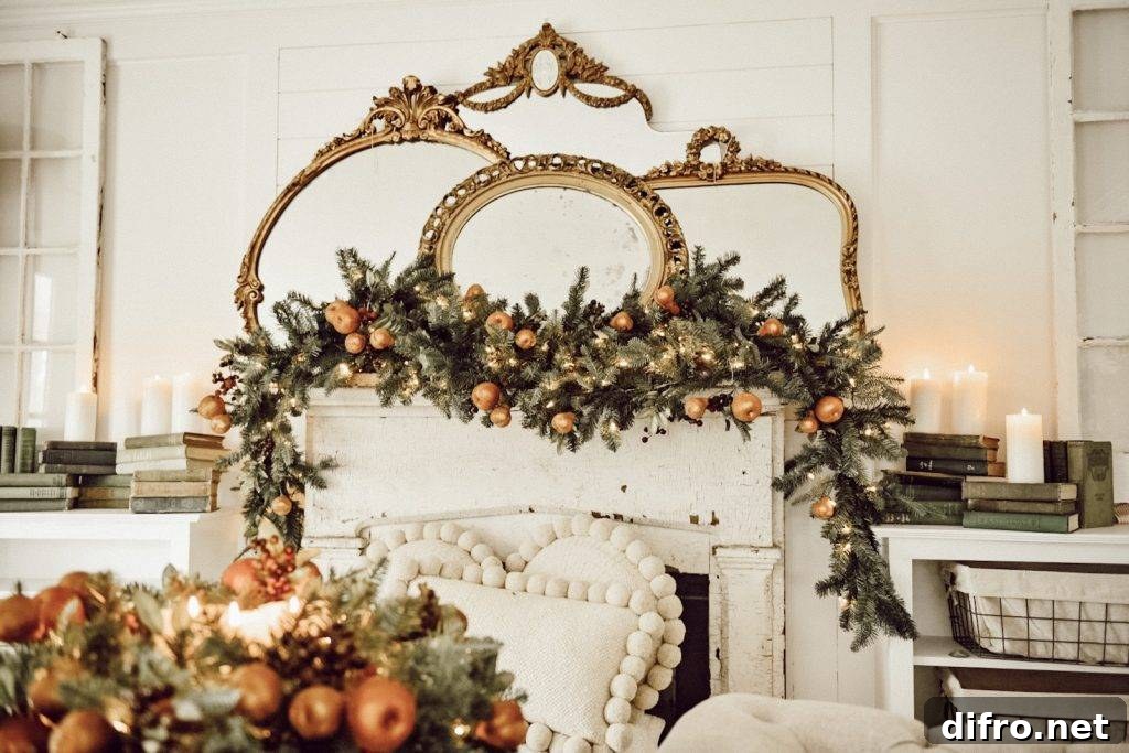 Subtle holiday garland and lights