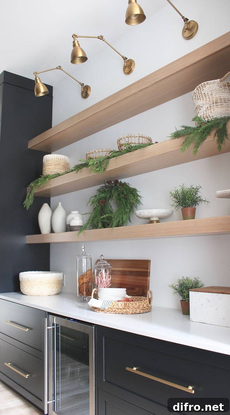A pantry styled for winter with simple decor
