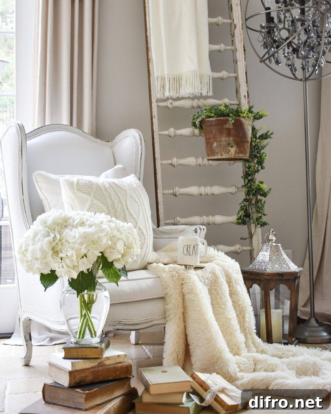 Creamy white living room layers
