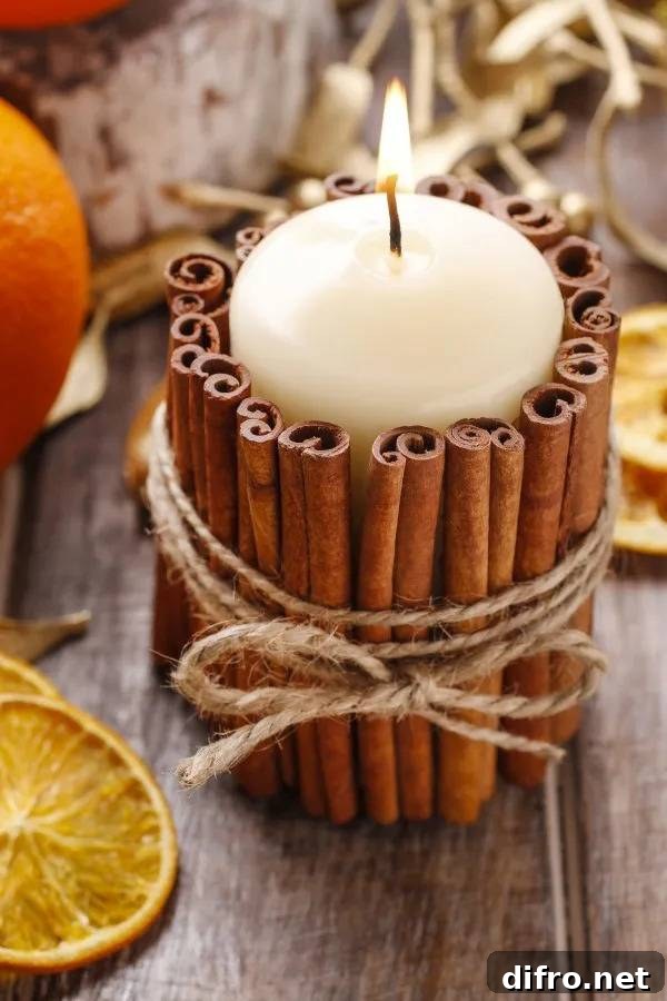 Cinnamon-wrapped candles on a Thanksgiving table