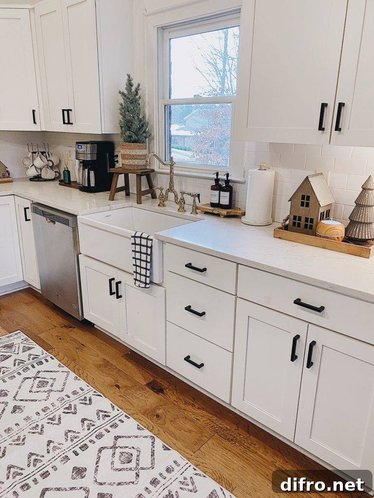 Farmhouse kitchen winter tray vignette
