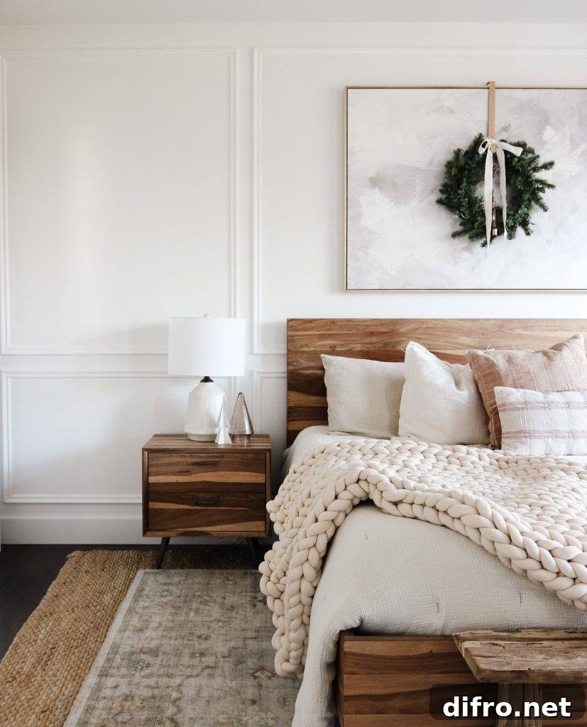 Amy Peters cozy bedroom with layered rugs and woven throw