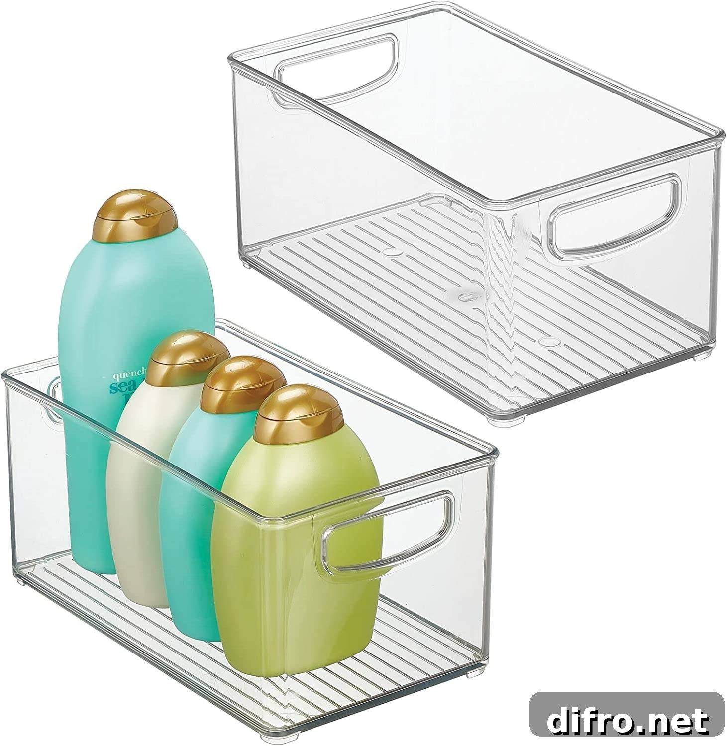 product photo of plastic bine with colored shampoo bottles
