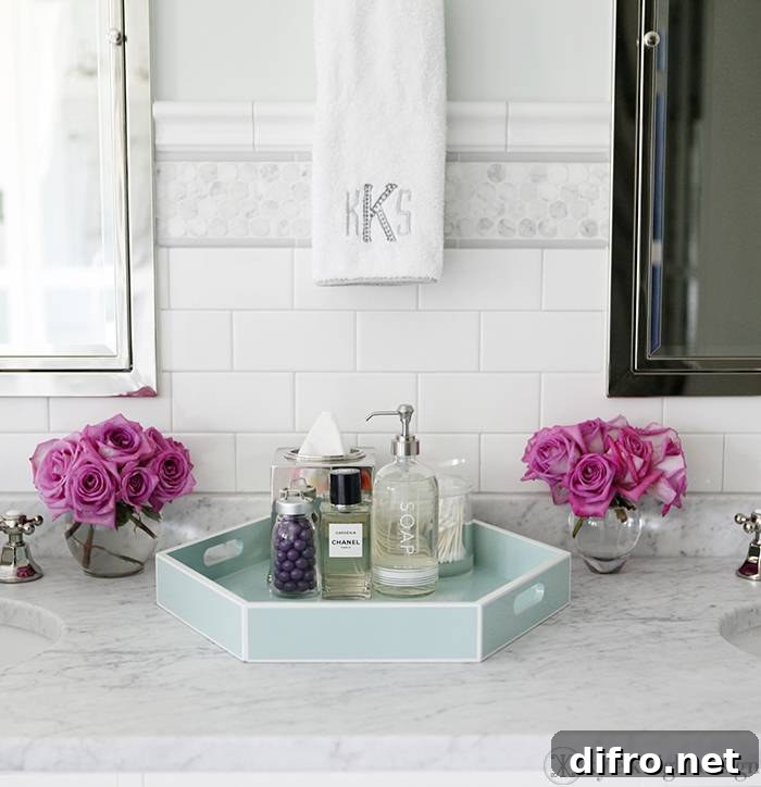 Tiffany blue octagon tray on a marble countertop.