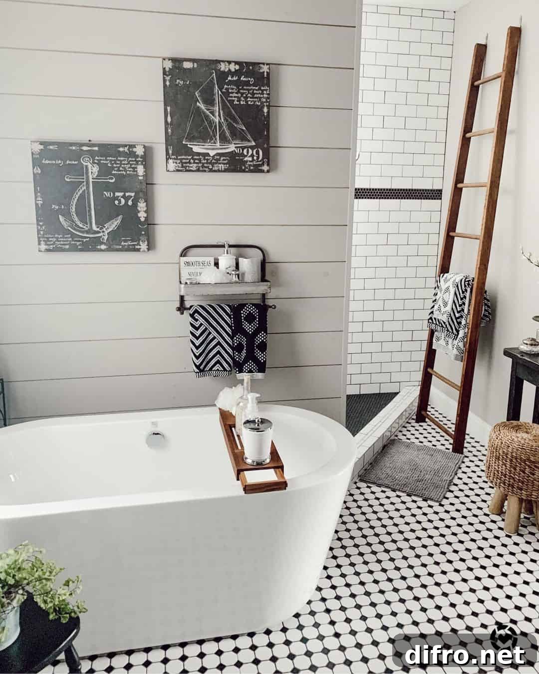A stained wood tub caddy on a freestanding oval tub.