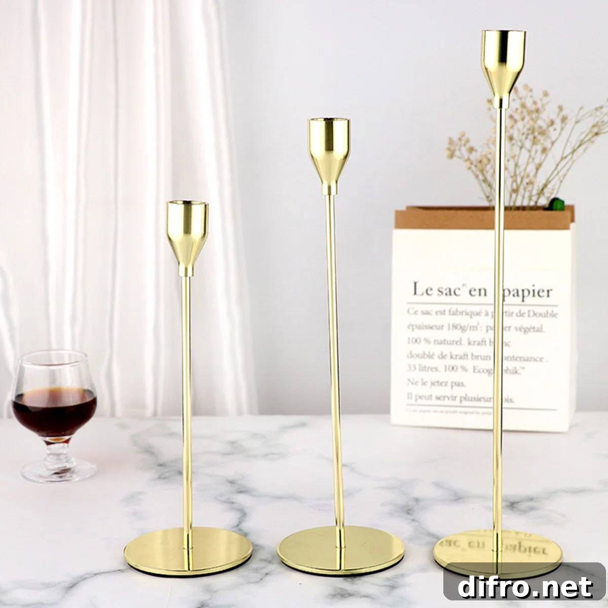 Set of golden candlesticks for table decor